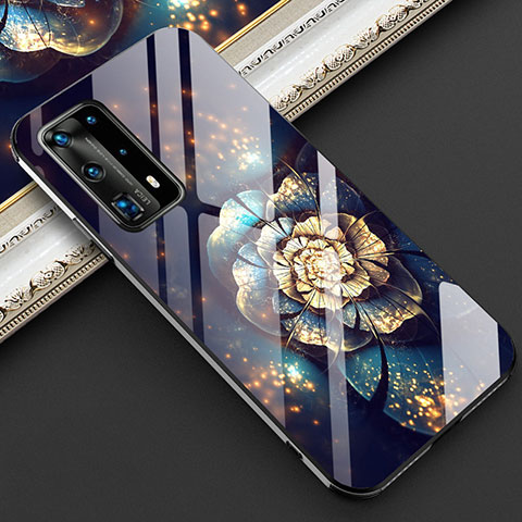 Custodia Silicone Gel Laterale Fiori Specchio Cover per Huawei P40 Pro+ Plus Nero
