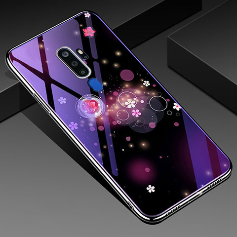 Custodia Silicone Gel Laterale Fiori Specchio Cover per Oppo A9 (2020) Viola