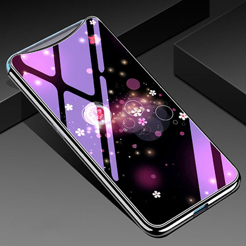 Custodia Silicone Gel Laterale Fiori Specchio Cover per Oppo Find X Super Flash Edition Viola