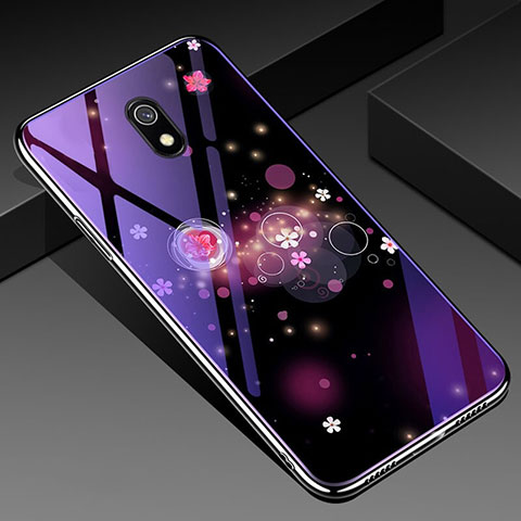 Custodia Silicone Gel Laterale Fiori Specchio Cover per Xiaomi Redmi 8A Viola