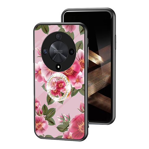 Custodia Silicone Gel Laterale Fiori Specchio Cover S01 per Huawei Honor X9b 5G Rosso