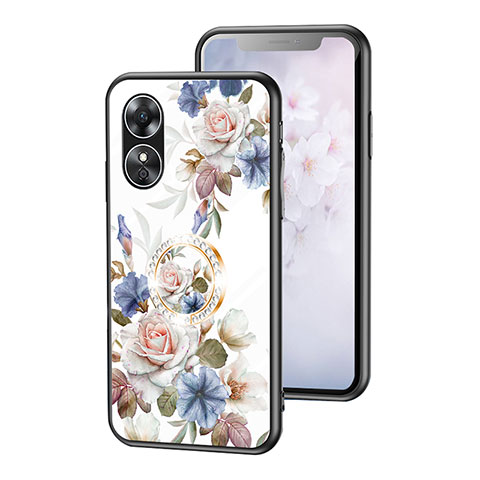 Custodia Silicone Gel Laterale Fiori Specchio Cover S01 per Oppo A17 Bianco