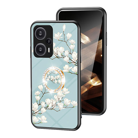 Custodia Silicone Gel Laterale Fiori Specchio Cover S01 per Xiaomi Poco F5 5G Ciano