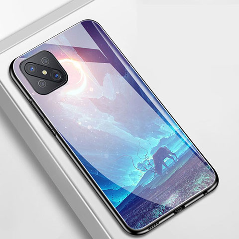 Custodia Silicone Gel Laterale Mistica Luna Stelle Specchio Cover per Oppo Reno4 Z 5G Ciano