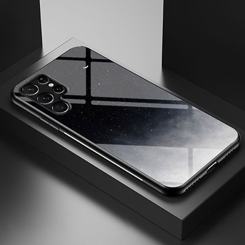 Custodia Silicone Gel Laterale Mistica Luna Stelle Specchio Cover S01 per Samsung Galaxy S23 Ultra 5G Nero