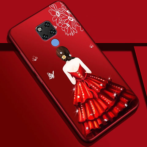 Custodia Silicone Gel Morbida Abito Ragazza Cover K01 per Huawei Mate 20 Rosso