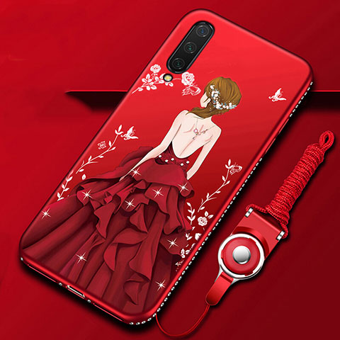 Custodia Silicone Gel Morbida Abito Ragazza Cover K01 per Xiaomi Mi A3 Rosso