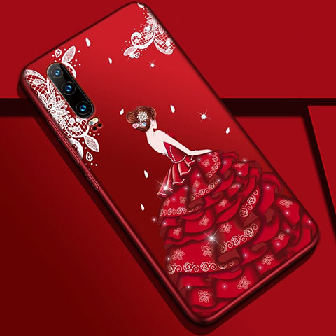 Custodia Silicone Gel Morbida Abito Ragazza Cover K02 per Huawei P30 Colorato