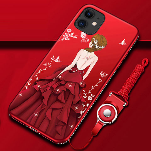 Custodia Silicone Gel Morbida Abito Ragazza Cover per Apple iPhone 12 Mini Rosso