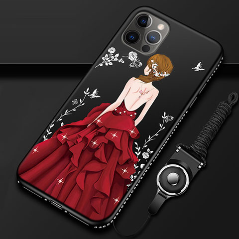 Custodia Silicone Gel Morbida Abito Ragazza Cover per Apple iPhone 12 Pro Max Rosso e Nero