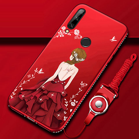 Custodia Silicone Gel Morbida Abito Ragazza Cover per Huawei Enjoy 10 Plus Rosso