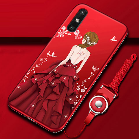 Custodia Silicone Gel Morbida Abito Ragazza Cover per Huawei Enjoy 10e Rosso