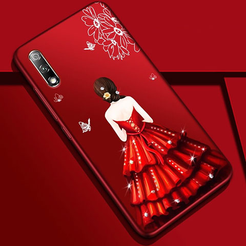 Custodia Silicone Gel Morbida Abito Ragazza Cover per Huawei Honor 9X Rosso