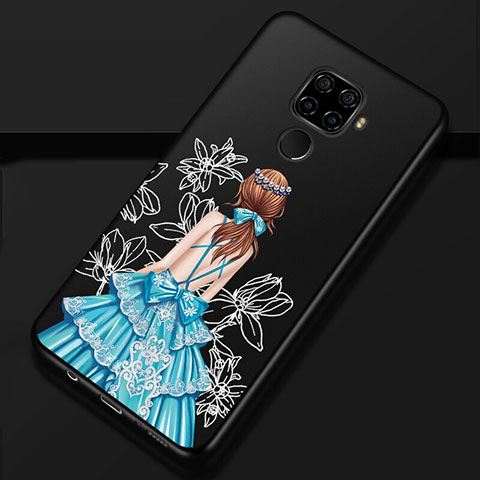 Custodia Silicone Gel Morbida Abito Ragazza Cover per Huawei Mate 30 Lite Blu e Nero