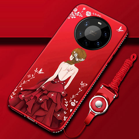 Custodia Silicone Gel Morbida Abito Ragazza Cover per Huawei Mate 40 Pro+ Plus Rosso
