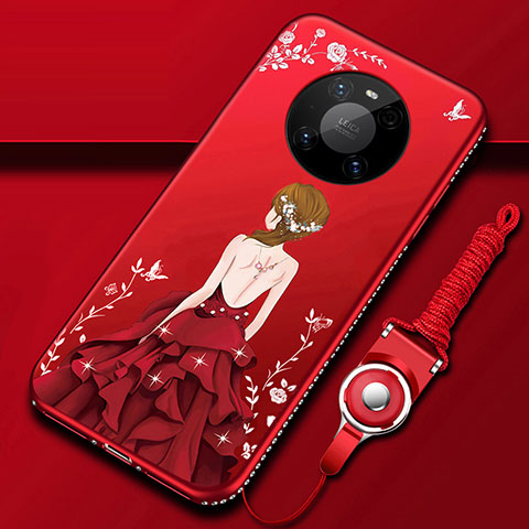 Custodia Silicone Gel Morbida Abito Ragazza Cover per Huawei Mate 40 Pro Rosso