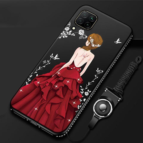 Custodia Silicone Gel Morbida Abito Ragazza Cover per Huawei Nova 7i Rosso e Nero