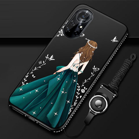 Custodia Silicone Gel Morbida Abito Ragazza Cover per Huawei Nova 8 Pro 5G Nero