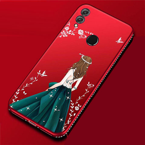 Custodia Silicone Gel Morbida Abito Ragazza Cover per Huawei P Smart (2019) Rosso Rosa