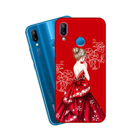 Custodia Silicone Gel Morbida Abito Ragazza Cover per Huawei P20 Lite Rosso