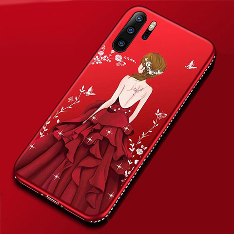 Custodia Silicone Gel Morbida Abito Ragazza Cover per Huawei P30 Pro Rosso