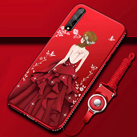 Custodia Silicone Gel Morbida Abito Ragazza Cover per Huawei Y8p Rosso