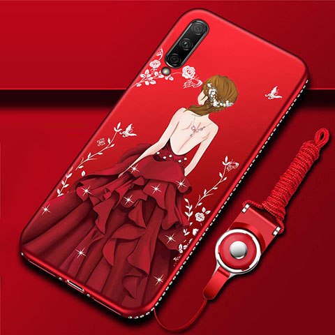 Custodia Silicone Gel Morbida Abito Ragazza Cover per Huawei Y9s Rosso