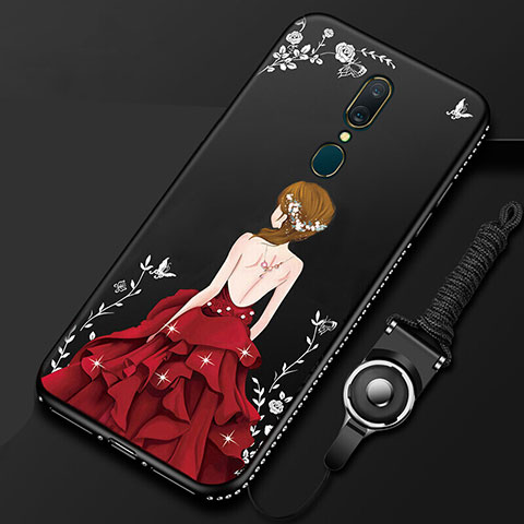 Custodia Silicone Gel Morbida Abito Ragazza Cover per Oppo A9 Rosso e Nero