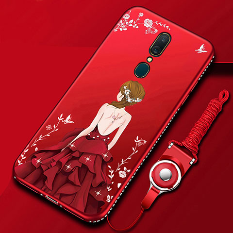 Custodia Silicone Gel Morbida Abito Ragazza Cover per Oppo A9X Rosso