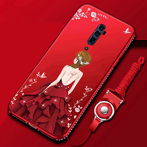 Custodia Silicone Gel Morbida Abito Ragazza Cover per Oppo Reno 10X Zoom Rosso