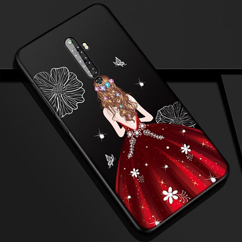 Custodia Silicone Gel Morbida Abito Ragazza Cover per Oppo Reno2 Z Rosso e Nero