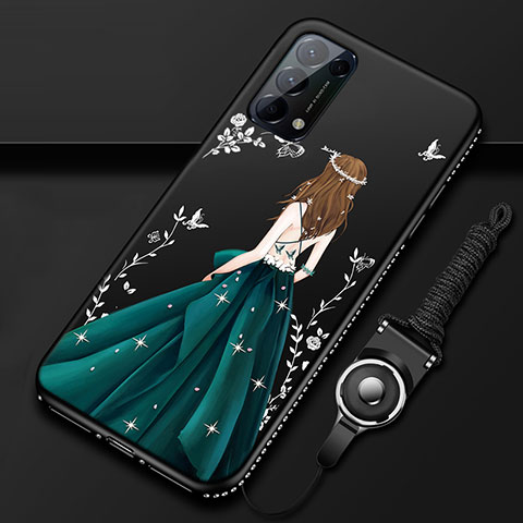 Custodia Silicone Gel Morbida Abito Ragazza Cover per Oppo Reno5 Pro 5G Nero