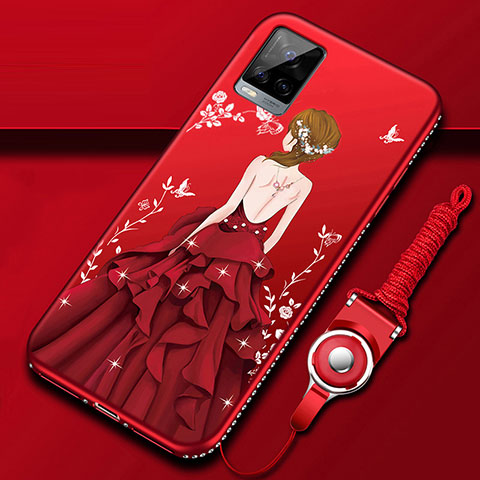 Custodia Silicone Gel Morbida Abito Ragazza Cover per Vivo V20 Pro 5G Rosso