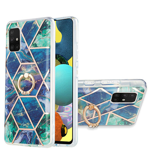 Custodia Silicone Gel Morbida Fantasia Modello Cover con Anello Supporto Y01B per Samsung Galaxy A51 4G Verde Notte