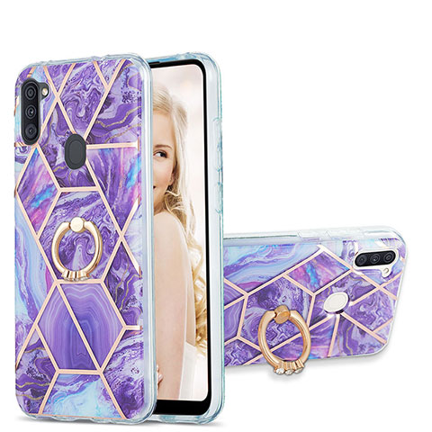 Custodia Silicone Gel Morbida Fantasia Modello Cover con Anello Supporto Y01B per Samsung Galaxy M11 Viola