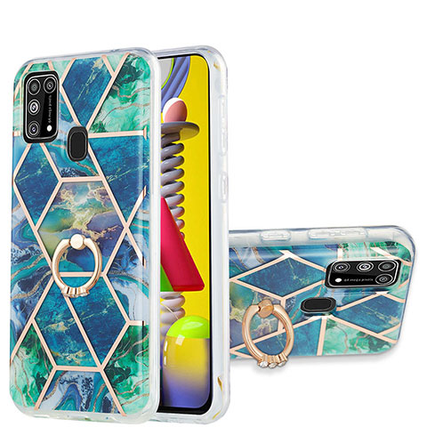 Custodia Silicone Gel Morbida Fantasia Modello Cover con Anello Supporto Y01B per Samsung Galaxy M21s Verde Notte