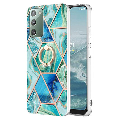 Custodia Silicone Gel Morbida Fantasia Modello Cover con Anello Supporto Y01B per Samsung Galaxy Note 20 5G Verde