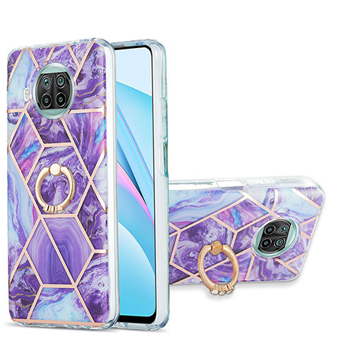 Custodia Silicone Gel Morbida Fantasia Modello Cover con Anello Supporto Y01B per Xiaomi Mi 10i 5G Viola