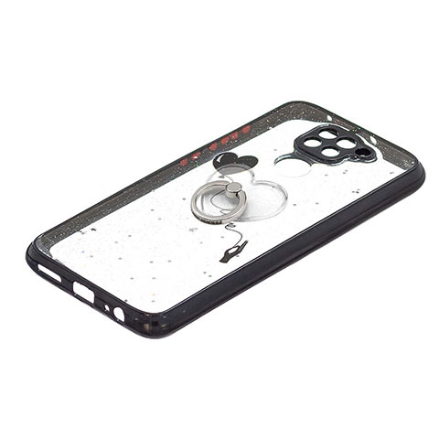 Custodia Silicone Gel Morbida Fantasia Modello Cover con Anello Supporto Y01X per Xiaomi Redmi Note 9 Nero