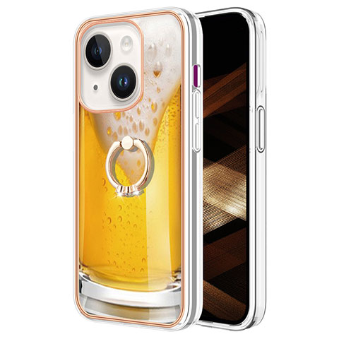 Custodia Silicone Gel Morbida Fantasia Modello Cover con Anello Supporto Y02B per Apple iPhone 14 Plus Giallo