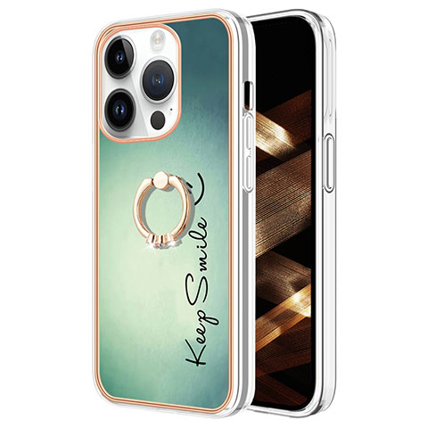 Custodia Silicone Gel Morbida Fantasia Modello Cover con Anello Supporto Y02B per Apple iPhone 14 Pro Max Verde