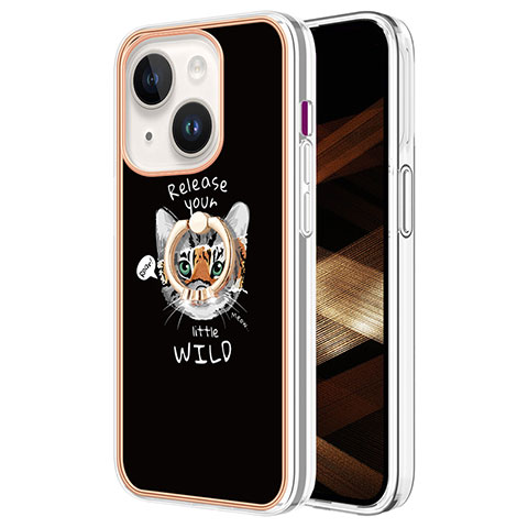 Custodia Silicone Gel Morbida Fantasia Modello Cover con Anello Supporto Y02B per Apple iPhone 15 Plus Multicolore
