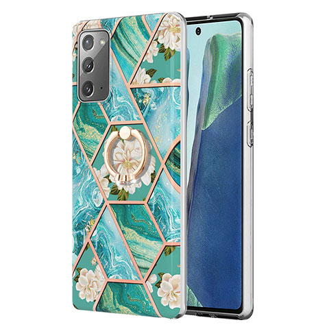 Custodia Silicone Gel Morbida Fantasia Modello Cover con Anello Supporto Y02B per Samsung Galaxy Note 20 5G Verde