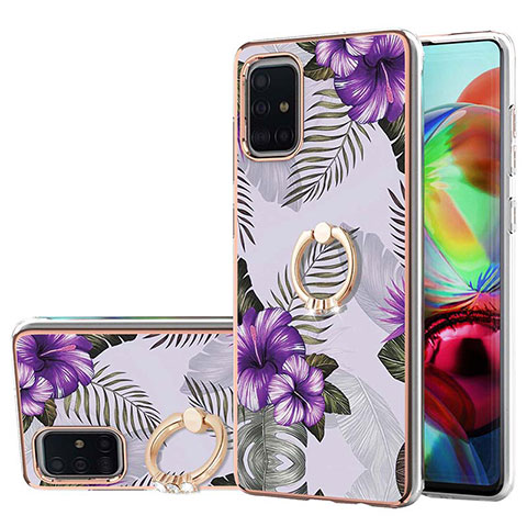 Custodia Silicone Gel Morbida Fantasia Modello Cover con Anello Supporto Y03B per Samsung Galaxy A71 5G Viola