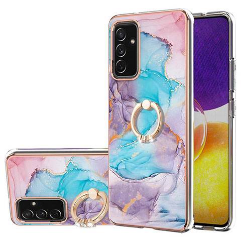 Custodia Silicone Gel Morbida Fantasia Modello Cover con Anello Supporto Y03B per Samsung Galaxy A82 5G Blu
