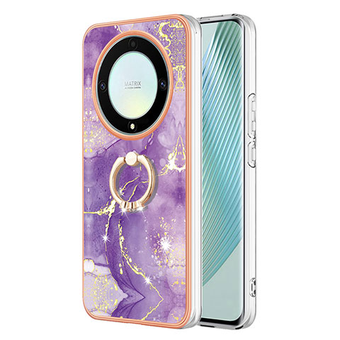 Custodia Silicone Gel Morbida Fantasia Modello Cover con Anello Supporto Y05B per Huawei Honor Magic5 Lite 5G Viola