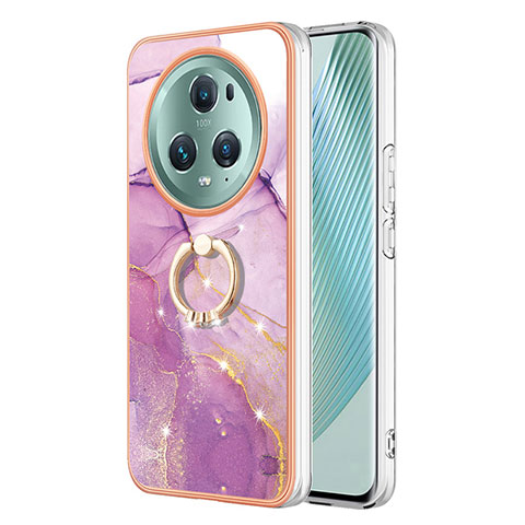 Custodia Silicone Gel Morbida Fantasia Modello Cover con Anello Supporto Y05B per Huawei Honor Magic5 Pro 5G Lavanda
