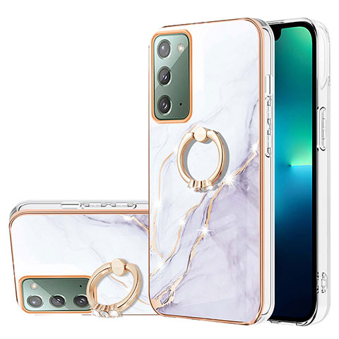 Custodia Silicone Gel Morbida Fantasia Modello Cover con Anello Supporto Y05B per Samsung Galaxy Note 20 5G Bianco