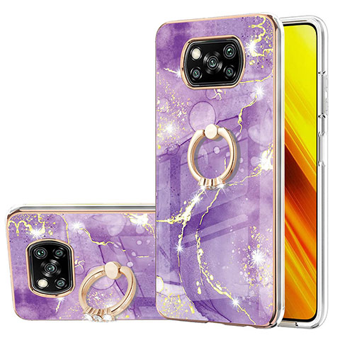 Custodia Silicone Gel Morbida Fantasia Modello Cover con Anello Supporto Y05B per Xiaomi Poco X3 NFC Viola