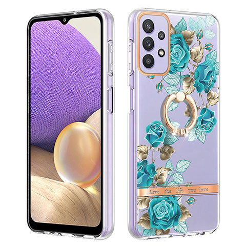 Custodia Silicone Gel Morbida Fantasia Modello Cover con Anello Supporto Y06B per Samsung Galaxy A23 5G Ciano